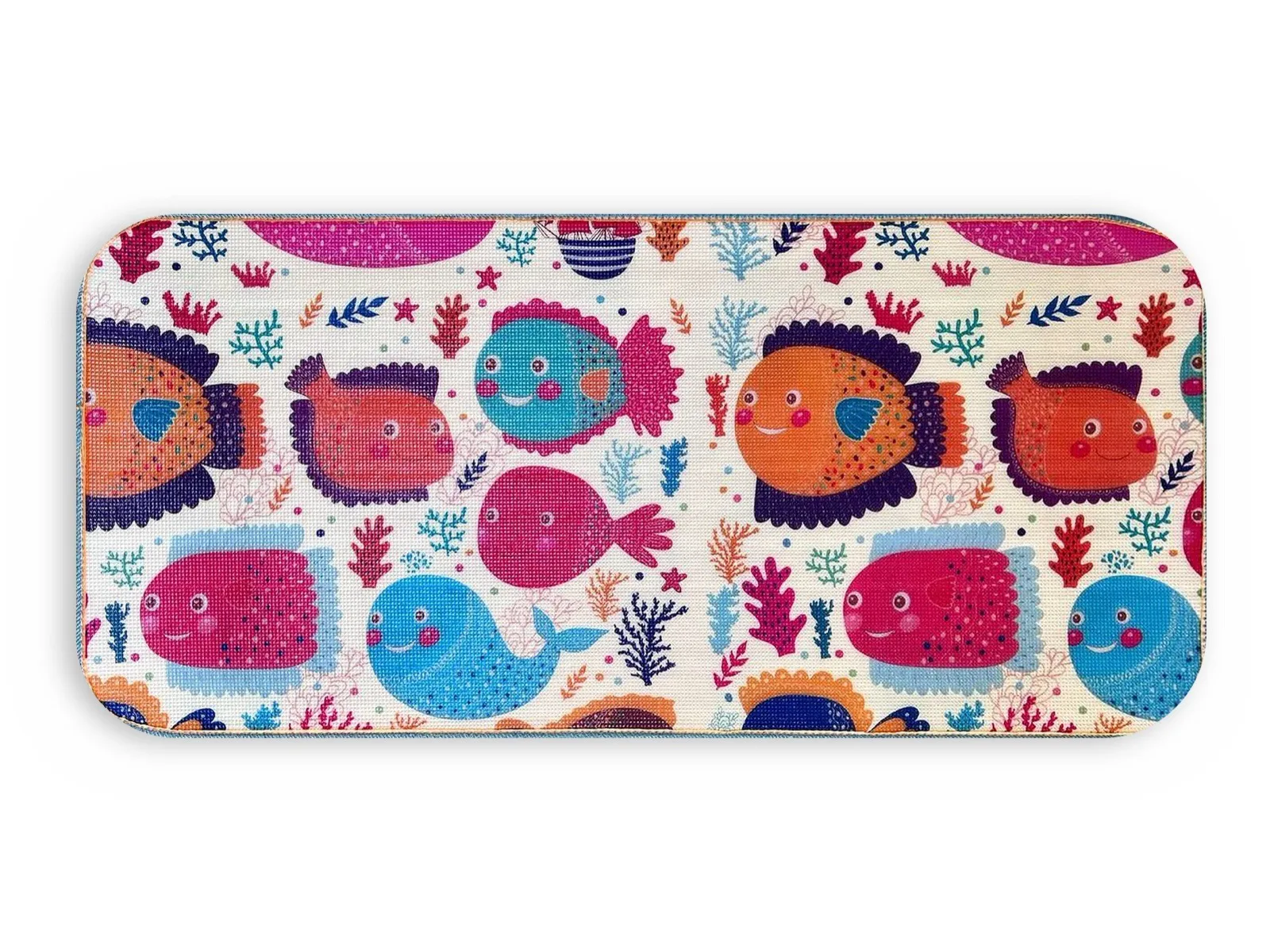 “Savanna” mat, back side: funny hedgehogs and fish