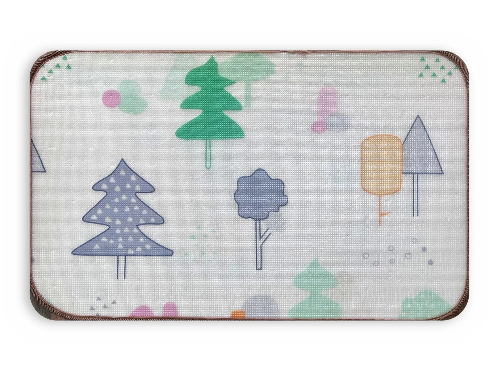“Fairy Forest” mat, front side: pastel fir trees and woodland