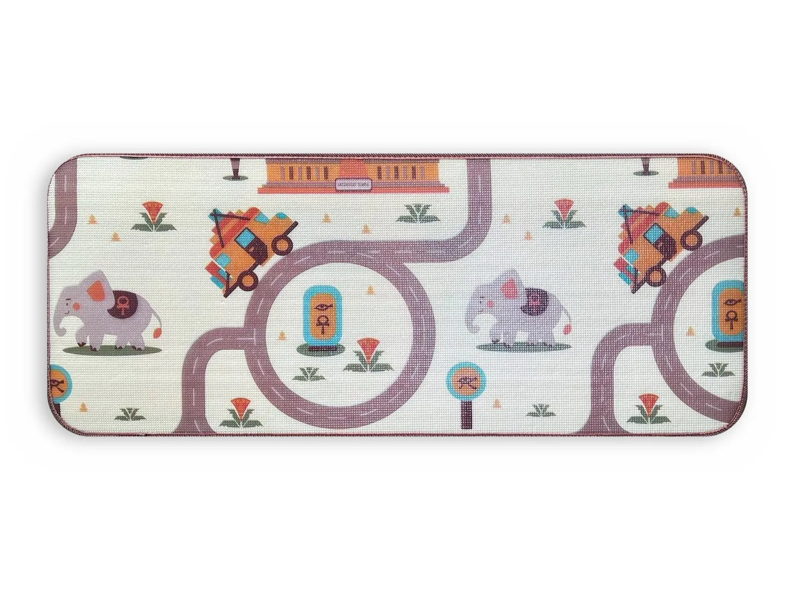 “Happy Town” mat, front side: roads, little houses and elephants